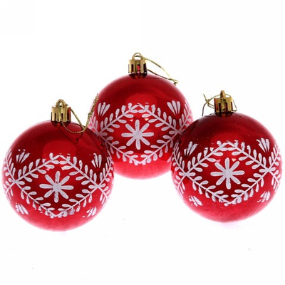 Новогодние шары 7см (набор 3шт) «Хвойные веточки», красный
