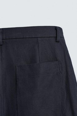 ZARA БРЮКИ RELAXED FIT ИЗ ХЛОПКА И ЛЬНА, МОРСКОЙ СИНИЙ