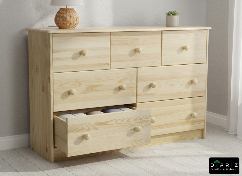 Комод, 113х35х73, Хаба, с ящиками, для одежды, деревянный, прозрачный лак, Dipriz