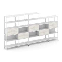 Shelf System Пятисекционный стеллаж пятиярусный с ящиками SN.STM-551 Белый/Дуб Наварра/Металл Белый