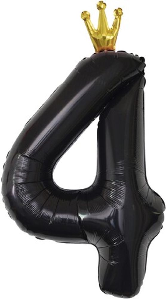 К Шар (40''/102 см) Цифра, 4 Золотая корона, Черный (БГ-60)
