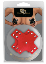 Красные пэстисы-кресты из экокожи с клепками