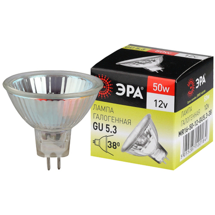 Лампочка галогенная ЭРА GU5.3-MR16-50W-12V-CL GU5.3 50 Вт софит теплый белый свет