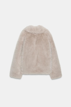 ZARA ШУБА ИЗ ИСКУССТВЕННОГО МЕХА С ЗАСТЕЖКАМИ-ТОГГЛ, ЖЕМЧУЖНО-СЕРЫЙ
