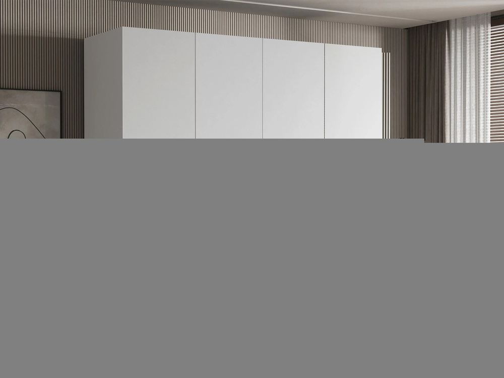 Распашной четырехсекционный шкаф Эмма с 2 ящиками, c черными ручками Белый снег 8685 BS  210*45*260