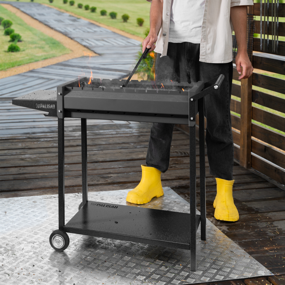Мангал сварной на колесах, 662 х 390 х 152/805 мм, сталь 2 мм, кочерга в комплекте, Camping Palisad