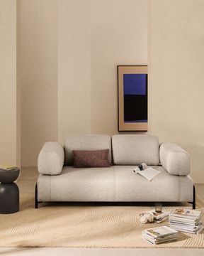 2-местный диван Compo серо-бежевого цвета с чёрным металлическим каркасом, 200 см