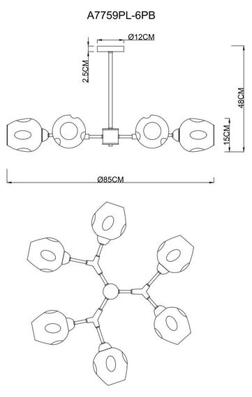 Потолочная люстра Arte Lamp Yuka Smoky A7759PL-6PB