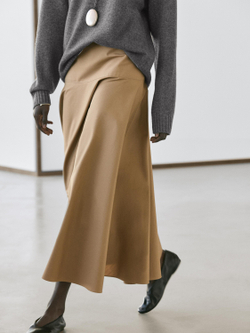 Massimo Dutti Юбка миди с воланами на кокетке, цвет верблюжьей шерсти