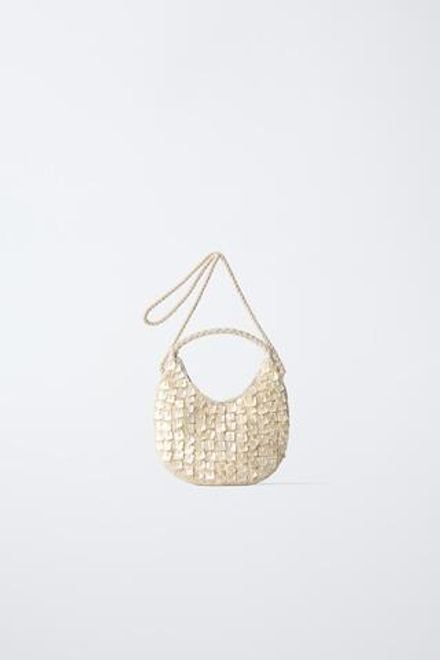 ZARA СУМКА С ПЛЕЧЕВЫМ РЕМНЕМ И АППЛИКАЦИЯМИ, ЭКРЮ