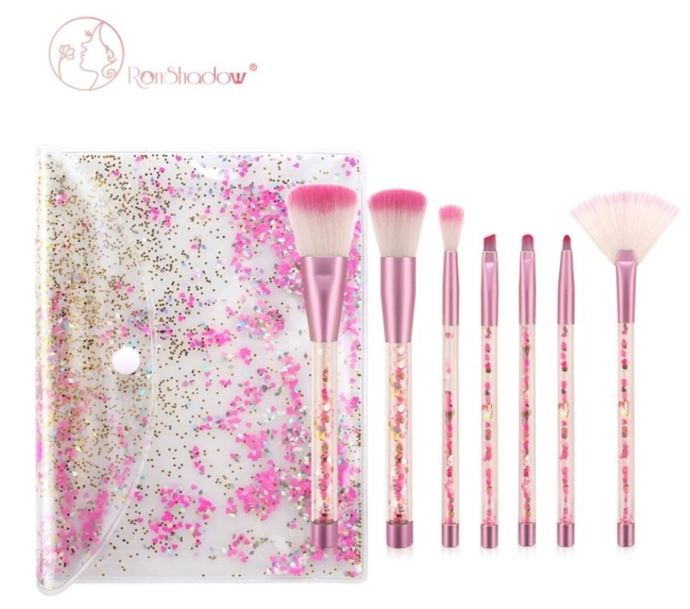 25%SALE! Набор кистей для макияжа 7 штук, в косметичке. Цвет Розовый +розовый.