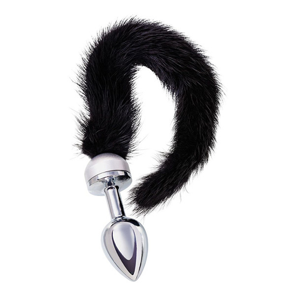 Маленькая анальная втулка 8,5см с черным хвостом ToyFa Metal 712021