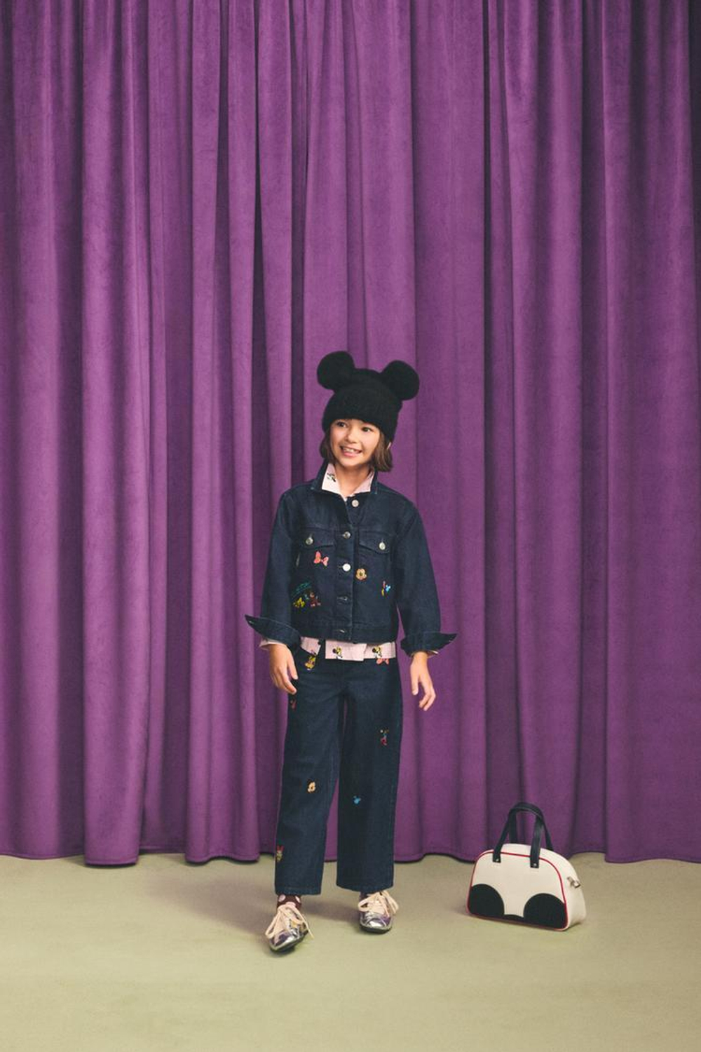 ZARA Х DISNEY ДЖИНСЫ WIDE FIT С ВЫШИВКОЙ, СИНИЙ