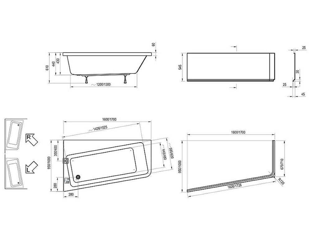 Акриловая ванна Ravak 10° 170x100 L C811000000 без гидромассажа