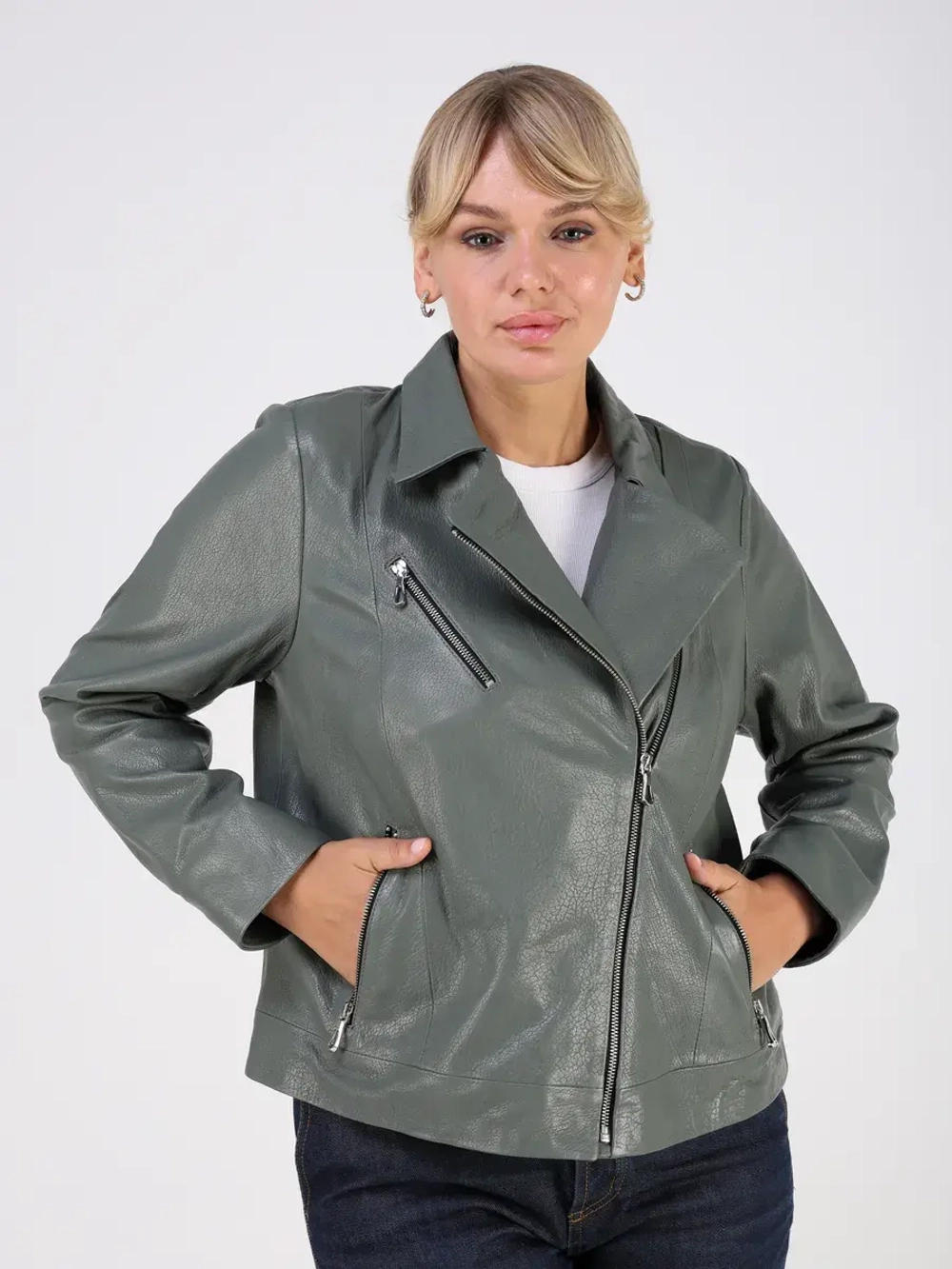 Кожаная куртка демисезонная косуха оверсайз