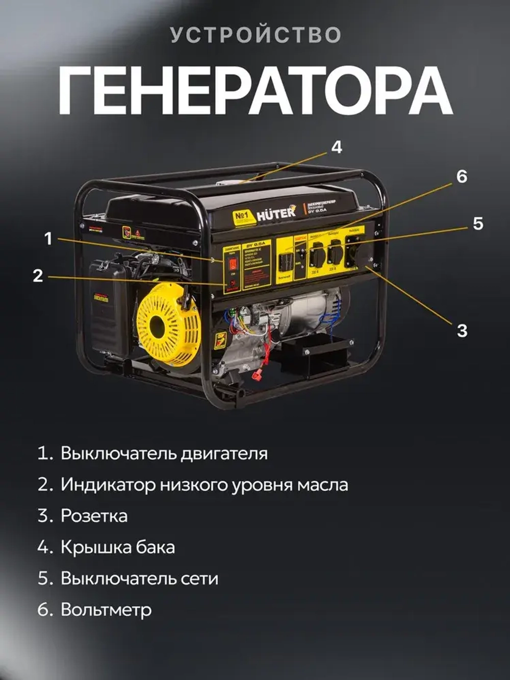 Генератор бензиновый, HUTER 10.000 КВА (17 л.с; ручной стартер; 4Т двигатель)