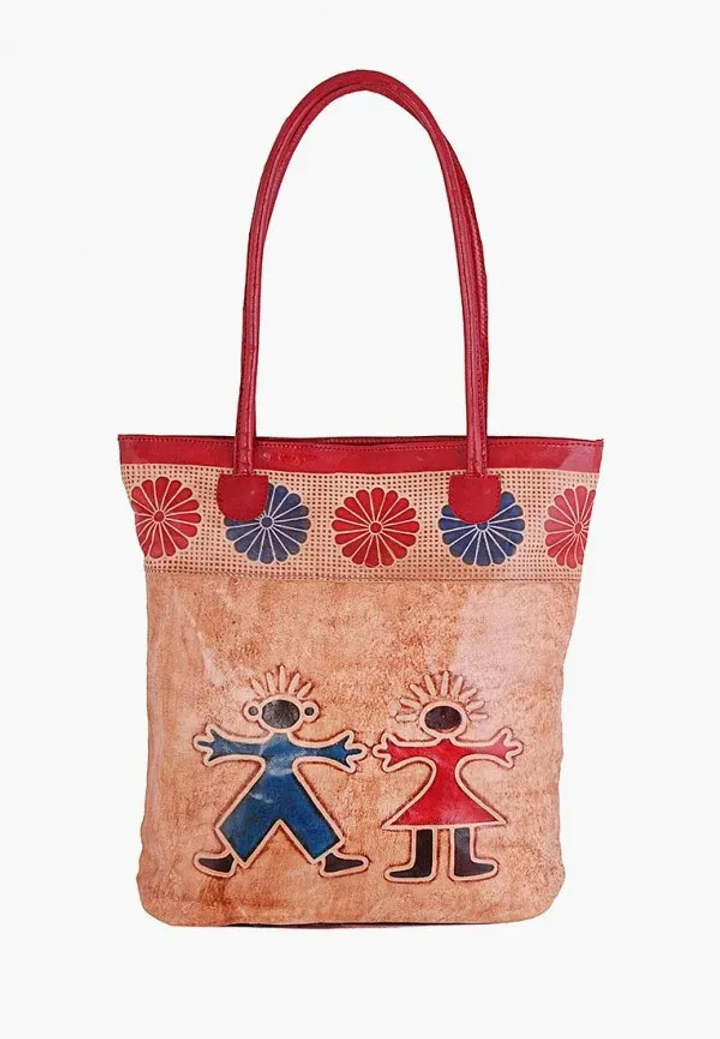 Сумка "Мальчик Девочка" натуральная кожа ручной принт 084749