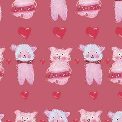 Розовые овечки и сердечки на розовом фоне
