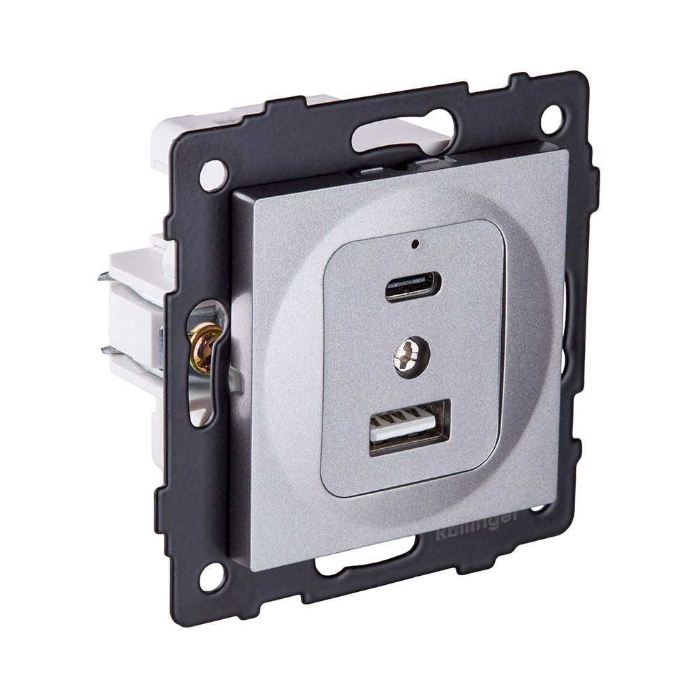 Розетка USB A+C 20W, серый Kollinger REA-037GY для Aspekt, Eleganz, Reflex