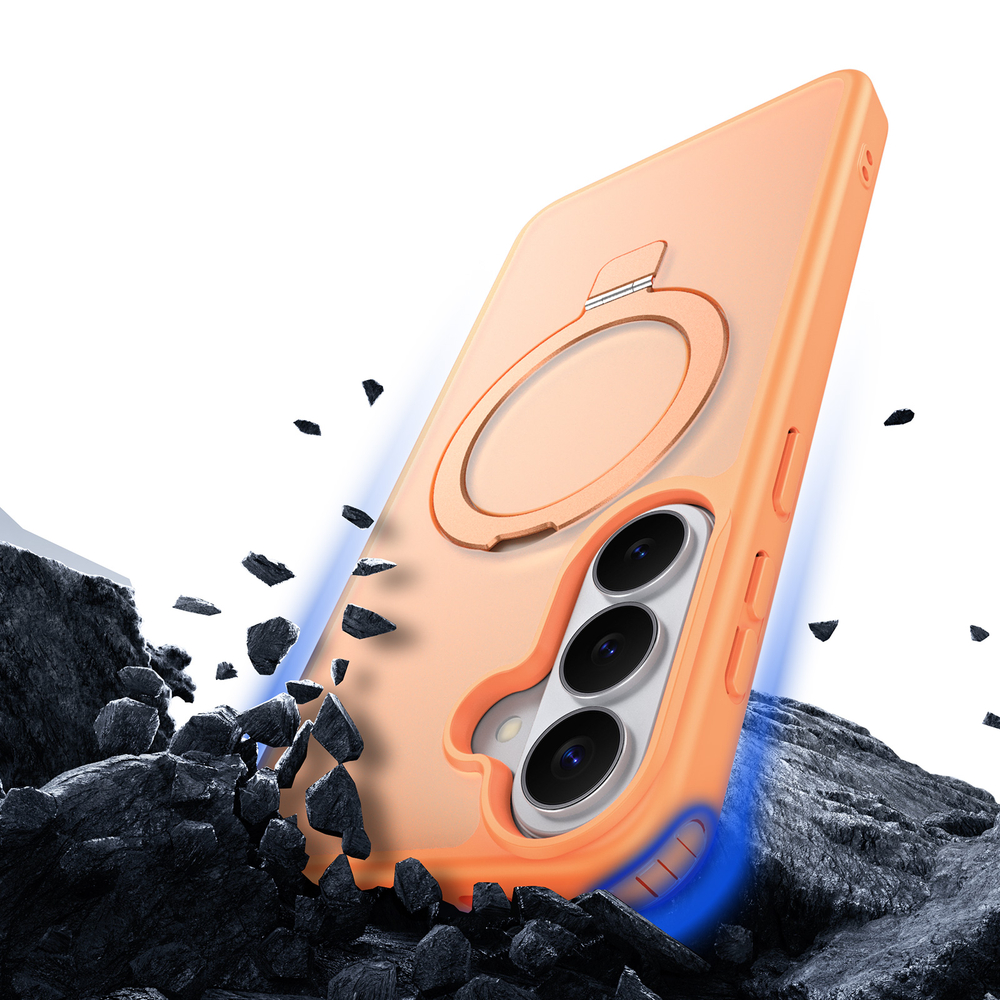 Матовый чехол оранжевый с MagSafe для Samsung Galaxy S26+ Плюс, серия Yind Series Case от Dux Ducis (версия с магнитной откидной подставкой)