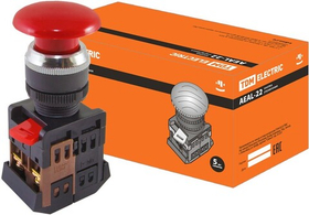 Кнопка "Грибок" AEАL-22 с фиксацией, красный, d22мм, 1з+1р TDM SQ0704-0020