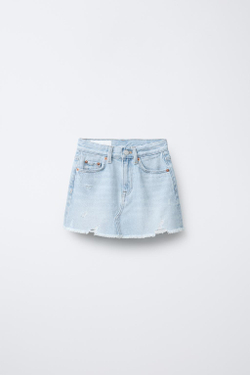 ZARA ДЖИНСОВАЯ ЮБКА С НЕОБРАБОТАННОЙ КРОМКОЙ, ГОЛУБОЙ