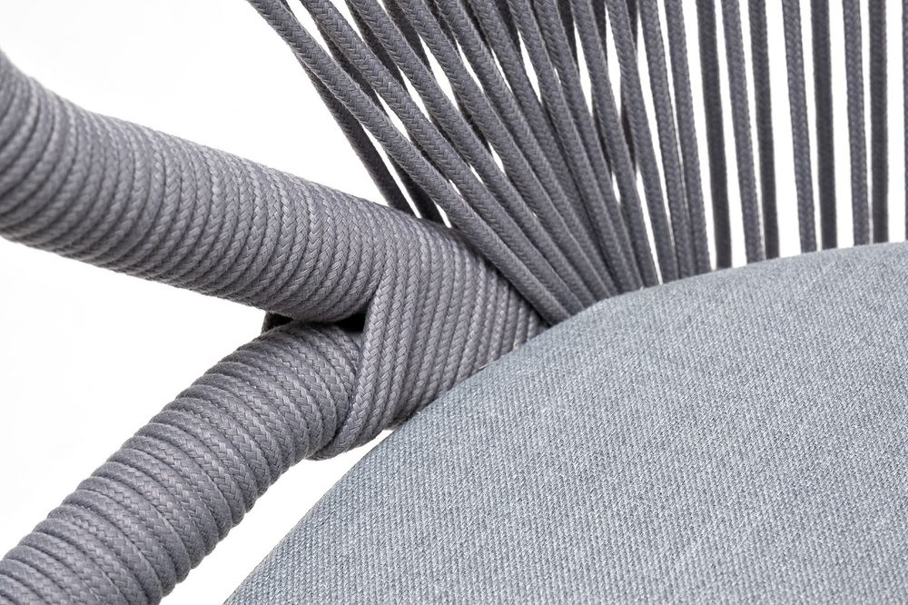 "Милан" стул плетеный из роупа, каркас алюминий белый шагрень, роуп светло-серый круглый, ткань светло-серая