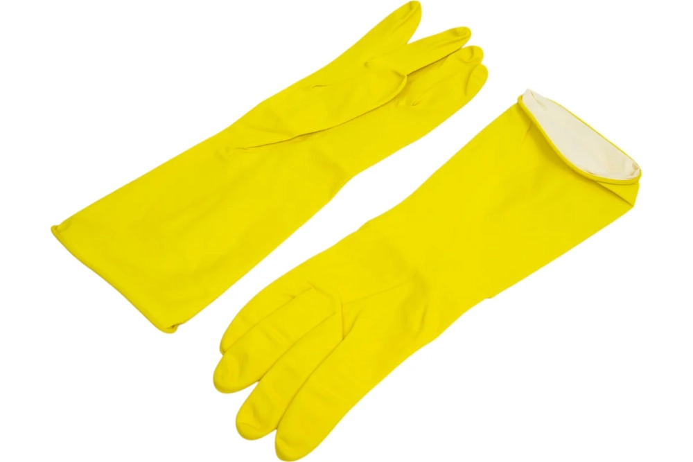 Хозяйственные латексные перчатки Komfi с х/б напылением, S, желтые 126934