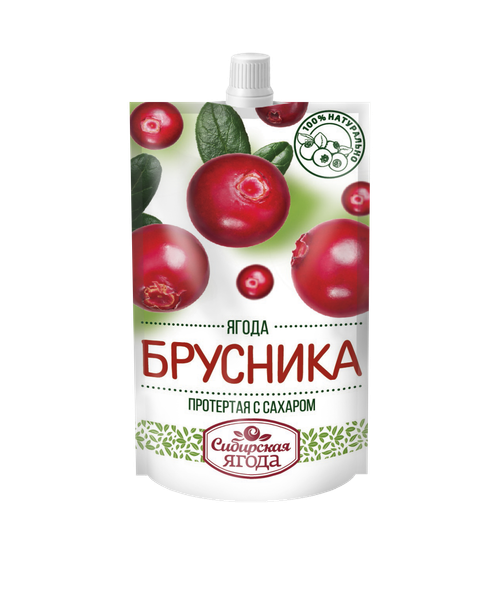 Брусника протертая с сахаром / 280 г / дой-пак / Сибирская ягода
