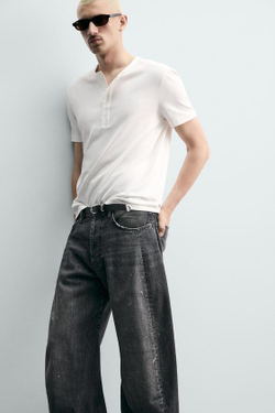 ZARA ДЖИНСЫ BARREL FIT С ДЕКОРАТИВНЫМИ ШВАМИ, УГОЛЬНЫЙ