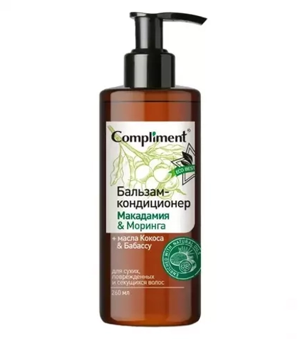 Compliment бальзам-кондиционер Eco Best Макадамия & Моринга для сухих поврежденных и секущихся волос, 260 мл