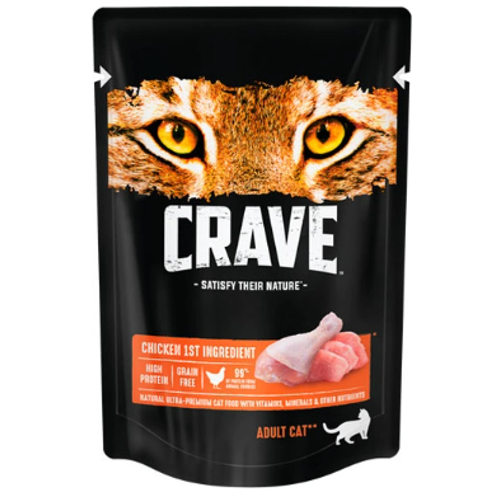 Crave корм консервированный для взрослых кошек курица в желе (пауч) 70гр