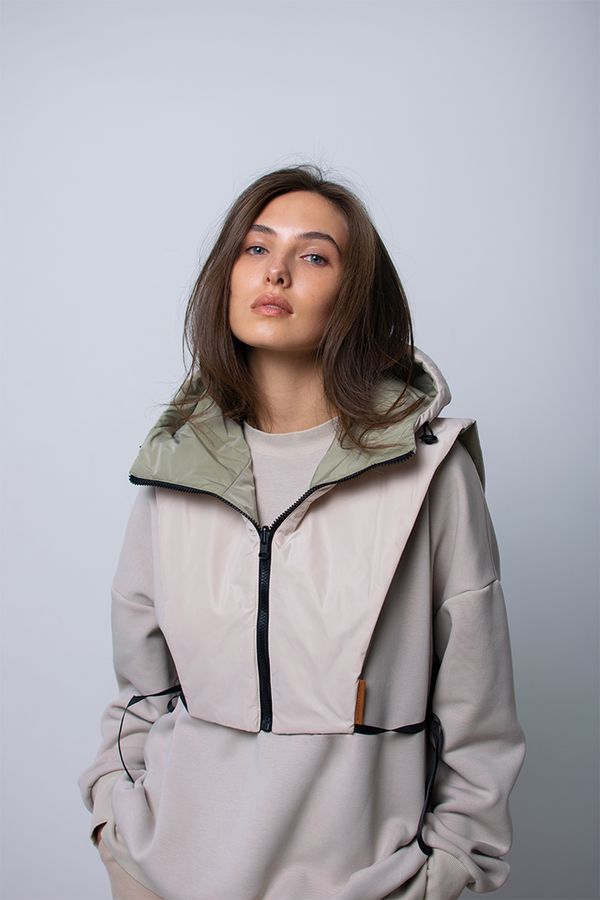 Капюшон-манишка двухсторонняя AH002 бежевый-пыльно-зеленый - фото 4