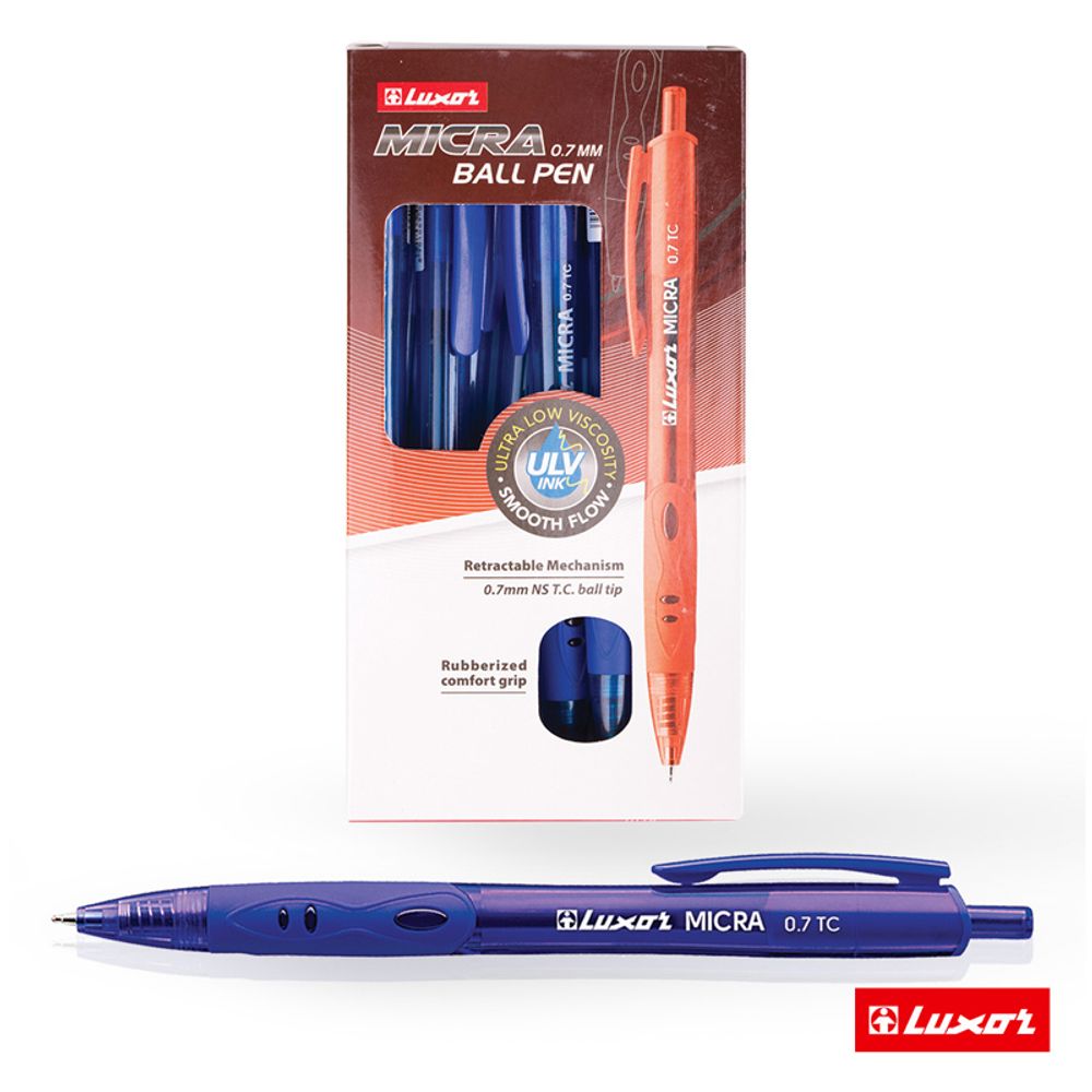 Ручка шариковая автоматическая Luxor "Micra" синяя, 0,7мм, грип, 1шт