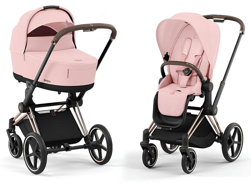 Коляска 3 в 1 Cybex Priam IV Rosegold complete и автокресло Cloud T i-Size Platinum White Plus Peach Pink