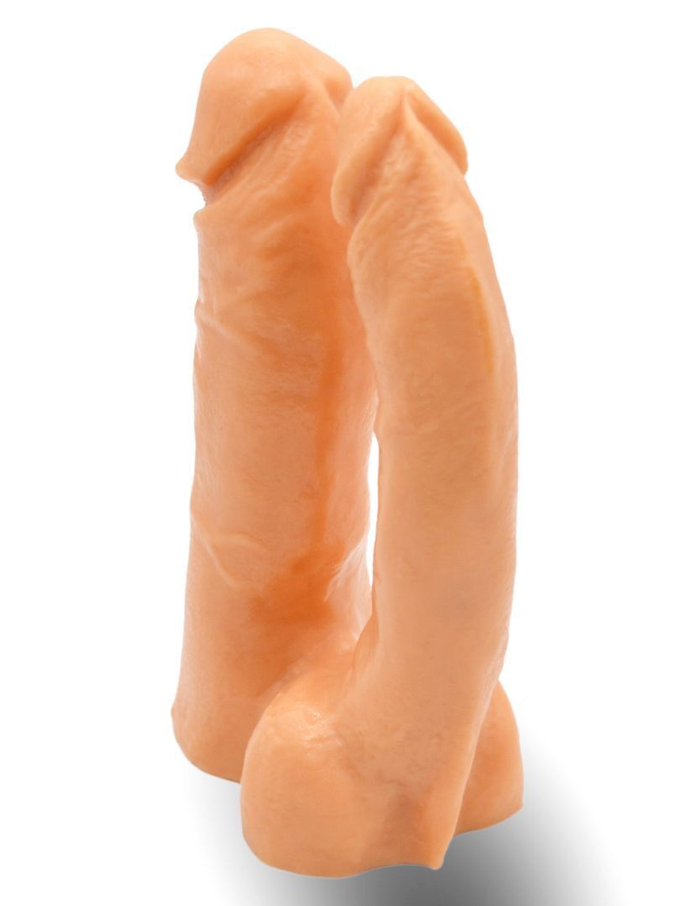 Двойной фаллоимитатор на трусиках с плугом - 15 см. (Цвет: телесный)