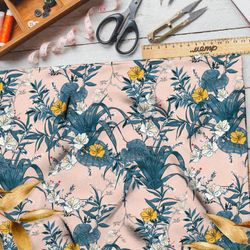 Ткань таффета раскидистые листья с жёлтыми цветами