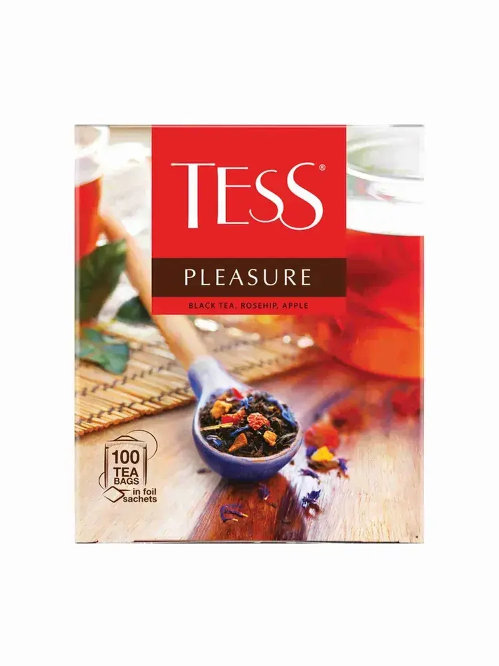 Черный чай с шиповником и яблоком Pleasure в пакетиках, 100 шт