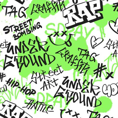 Яркий зеленый граффити паттерн стрит уличный принт дикий рэп теги
