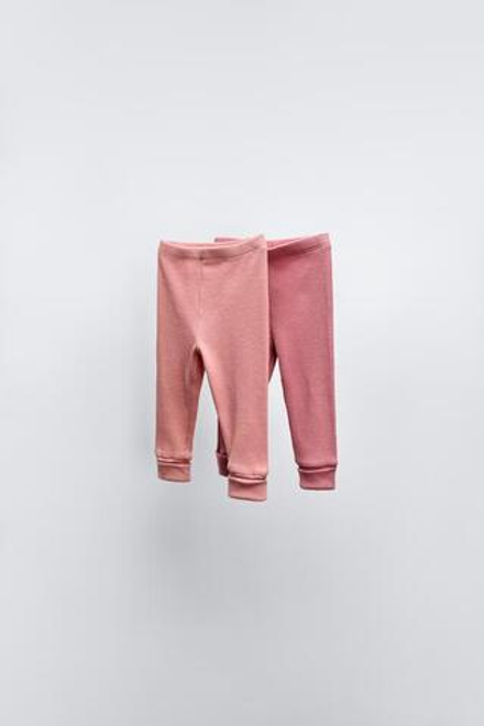 ZARA НАБОР ИЗ ДВУХ ТРИКОТАЖНЫХ ЛЕГИНСОВ С ВАФЕЛЬНЫМ УЗОРОМ, МЯГКИЙ РОЗОВЫЙ