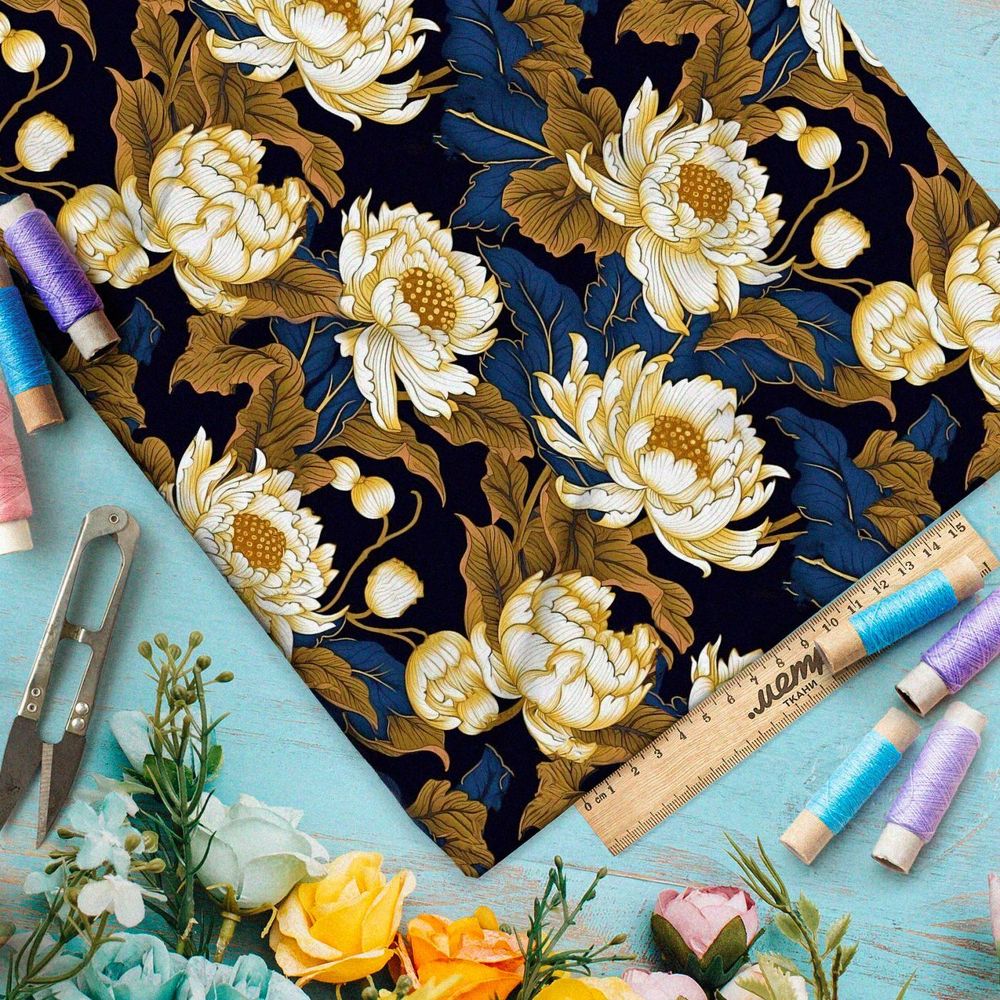 Ткань премиум габардин сказочные лилии