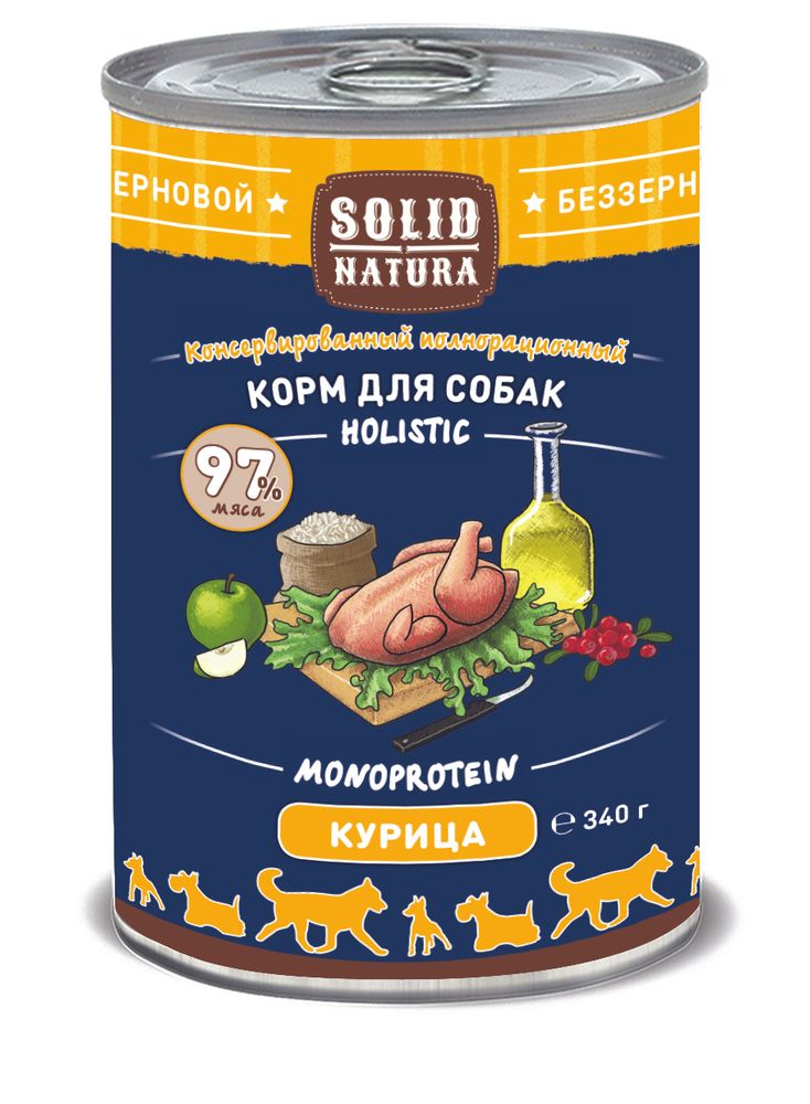 Solid Natura Holistic Курица влажный корм для собак жестяная банка 340 г