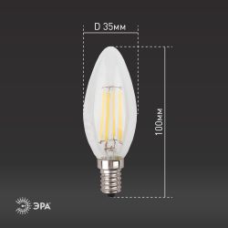 Лампа светодиодная ЭРА F-LED B35-11W-840-E14 Е14 / Е14 11Вт филамент свеча нейтральный белый свет | Филаментные декоративные