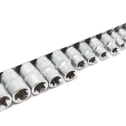 Набор головок Е-профиль 15пр. 1/4''&amp;3/8''&amp;1/2''(1/4''Е4-Е8,3/8''Е10-Е14,1/2''Е16-Е24) на планке Forsage F-4158