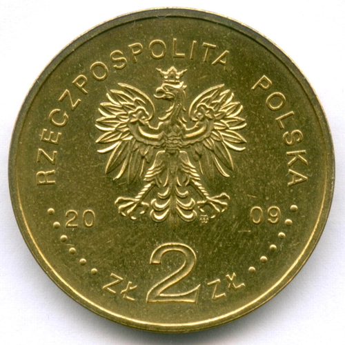 2 злотых 2009 год. Польша. 95 лет маршу Первой кадровой роты. Латунь XF-AU