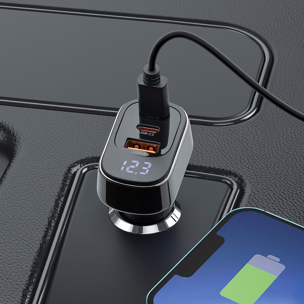 Автомобильное зарядное устройство USB-A + 2xUSB-C, 100Вт, 3А, PD, QC, черный