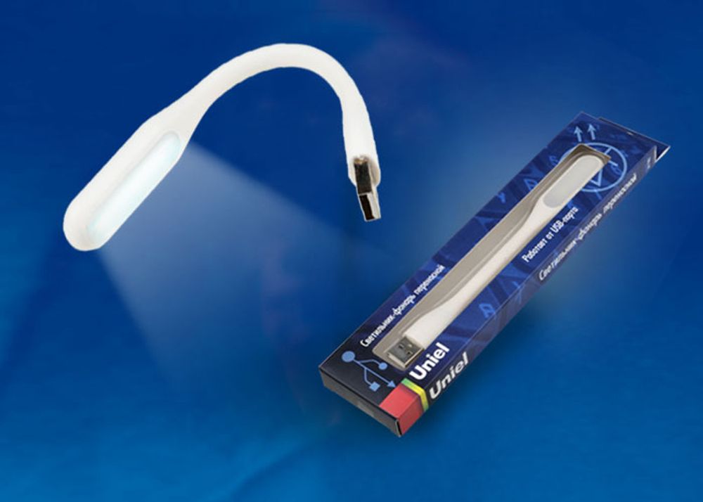 TLD-541 White Светильник-фонарь переносной Uniel, прорезиненный корпус, 6 LED, питание от USB-порта. Упаковка-картон, цвет-белый.