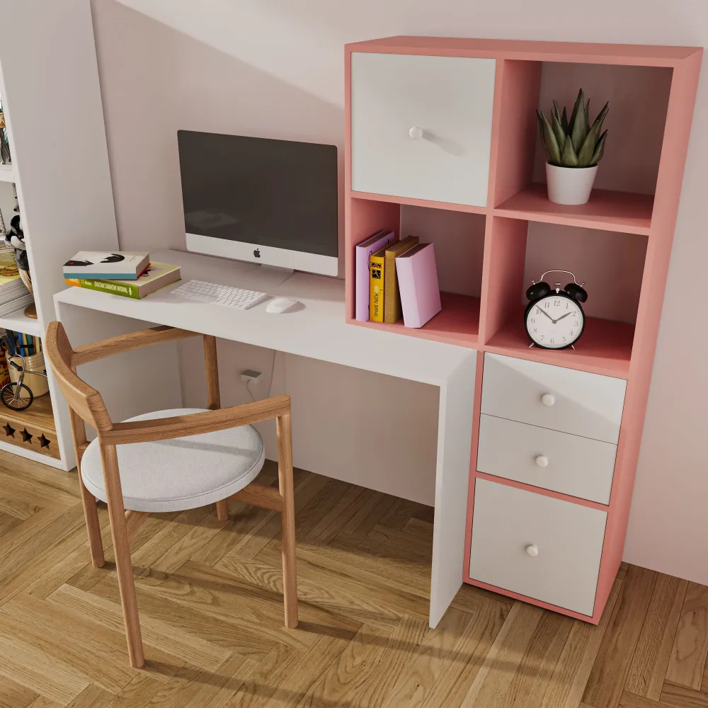 Стол письменный В-4 белый/розовый