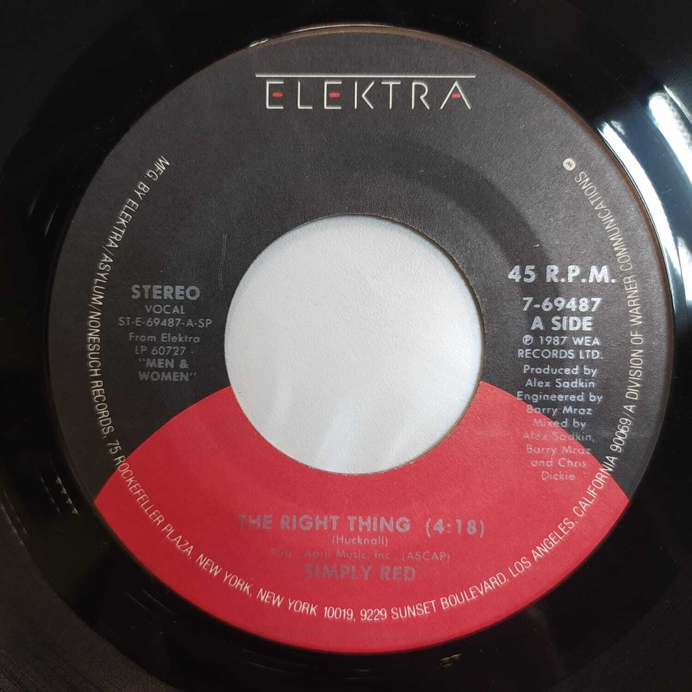 Simply Red - The Right Thing (США 1987г.) 7", 45 RPM, Single
