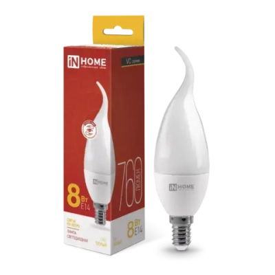 Лампа светодиодная LED-СВЕЧА НА ВЕТРУ-VC 8Вт 230В Е14 3000К ТЕПЛЫЙ СВЕТ 760Лм IN HOME